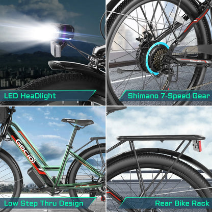 UL2849 Certified 26" Electric Bike for Adults, 750W Peak Motor, 48V 7.8Ah Battery, 19.8 Mph 7-Speed Commuter Ebike with Disc Brakes