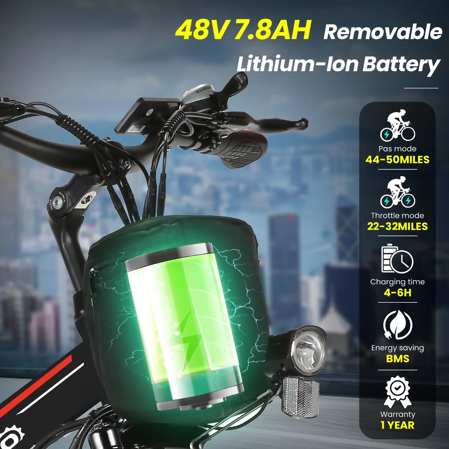 26" Folding Electric Bike for Adults, 750W Peak Motor 48V 7.8Ah Battery, 21 Speed Mountain Ebike, UL2849