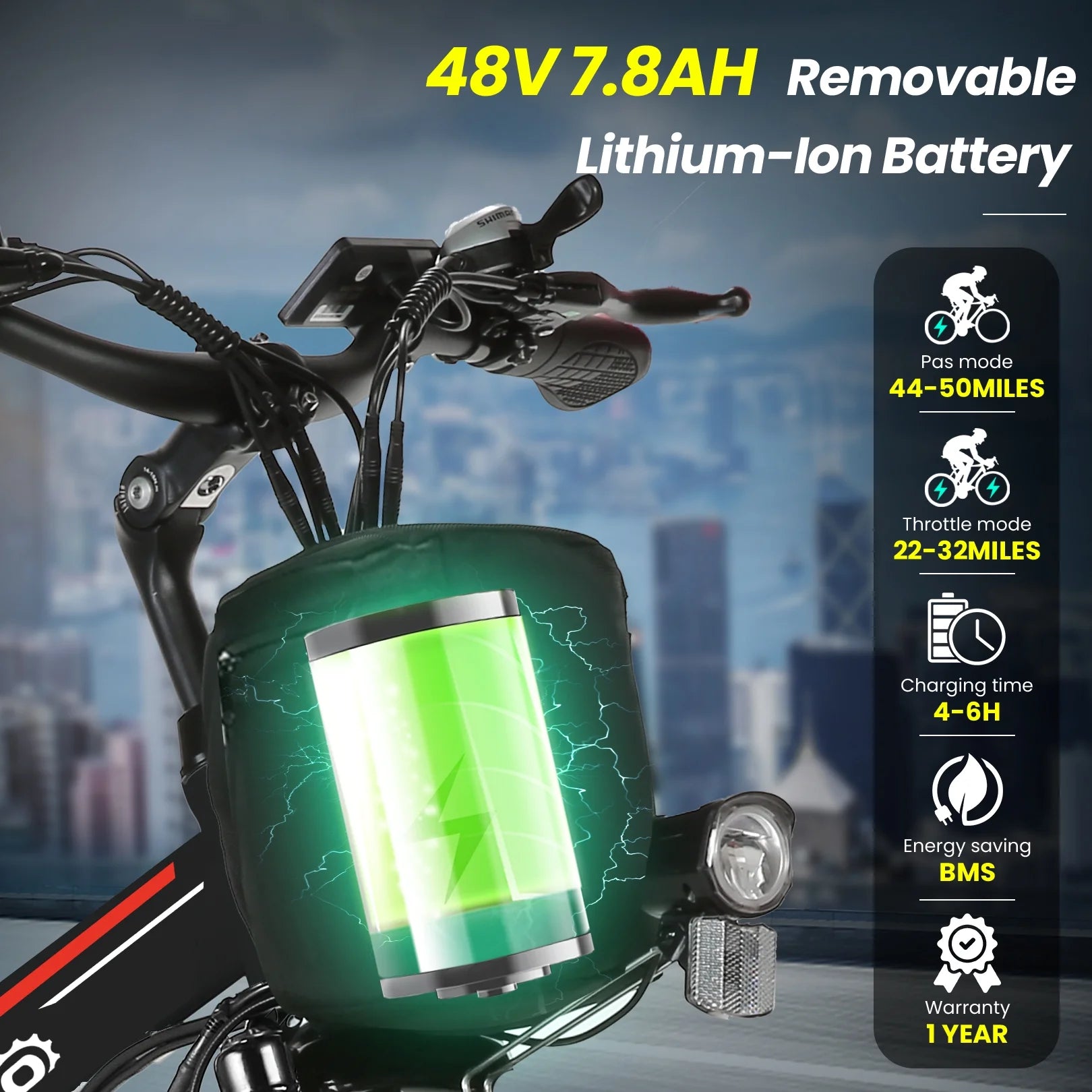 26" Folding Electric Bike for Adults, 750W Peak Motor 48V 7.8Ah Battery, 21 Speed Mountain Ebike, UL2849