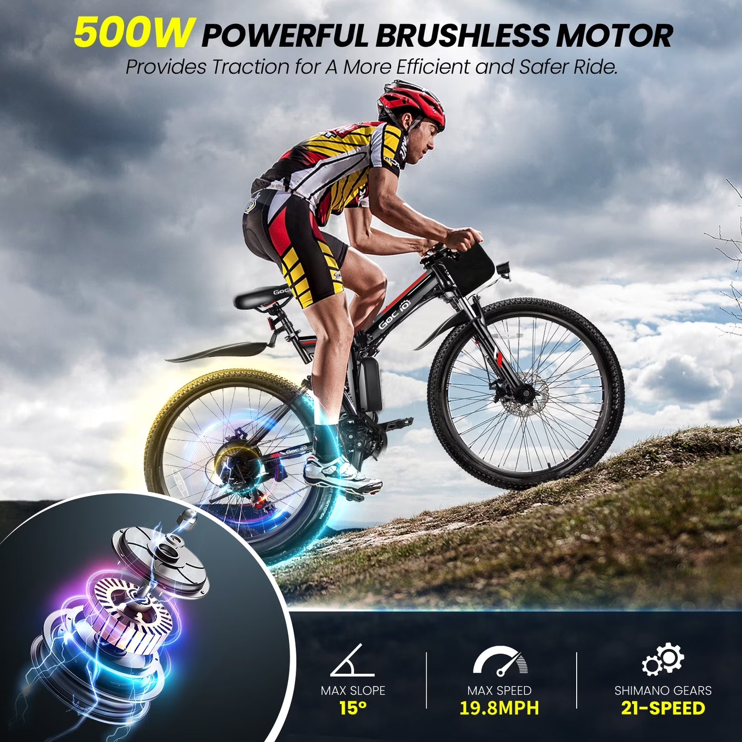 26" Folding Electric Bike for Adults, 750W Peak Motor 48V 7.8Ah Battery, 21 Speed Mountain Ebike, UL2849