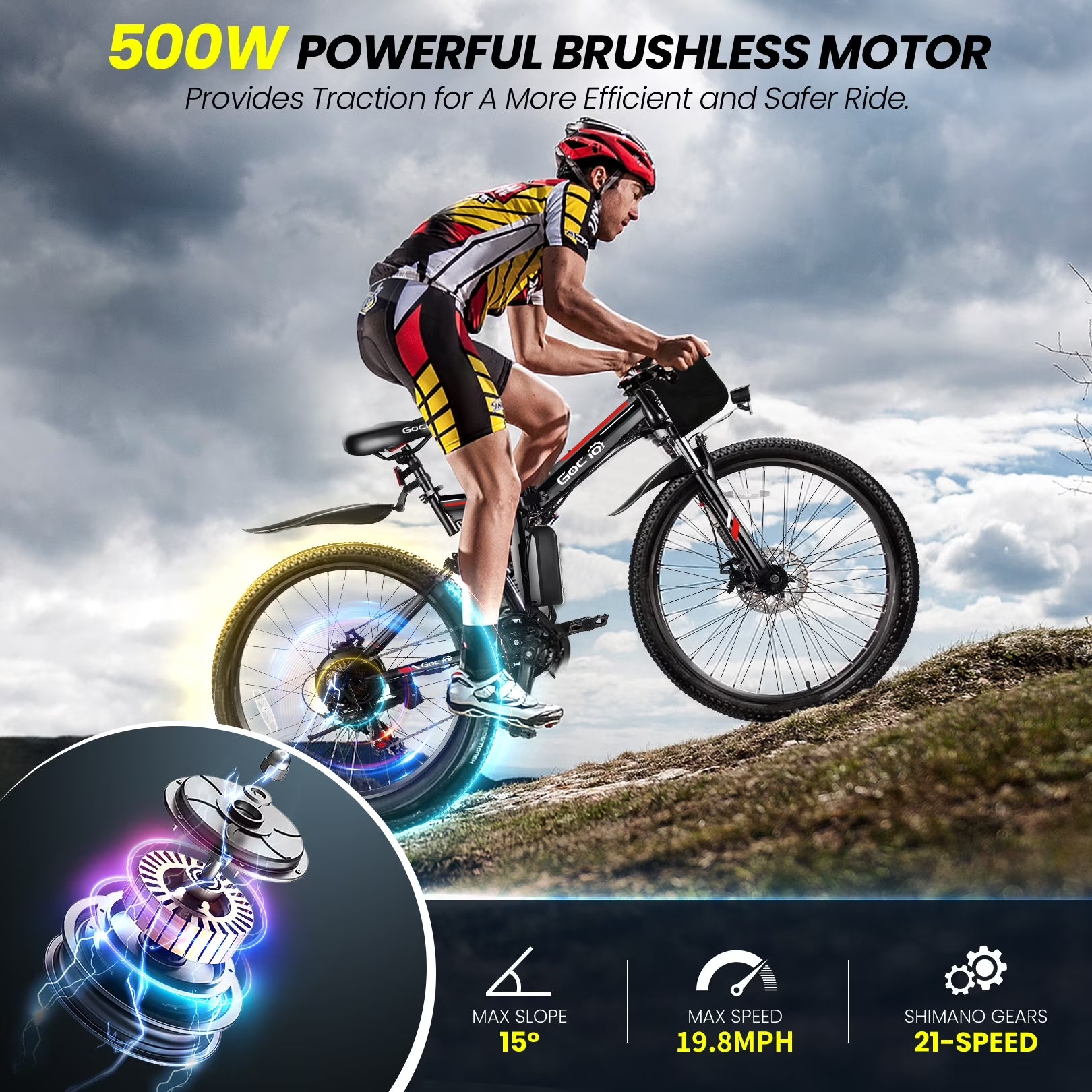26" Folding Electric Bike for Adults, 750W Peak Motor 48V 7.8Ah Battery, 21 Speed Mountain Ebike, UL2849
